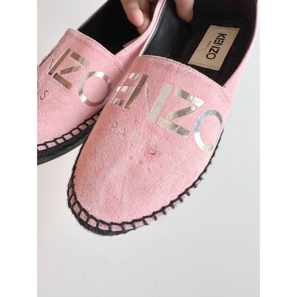 KENZO Paris Rose Clair Pink Suede Silver Logo Espadrille Flats, Size 36 - Picture 9 of 16